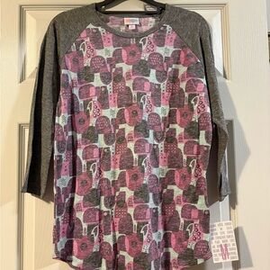LuLaRoe Pink and Gray Patterned Top
